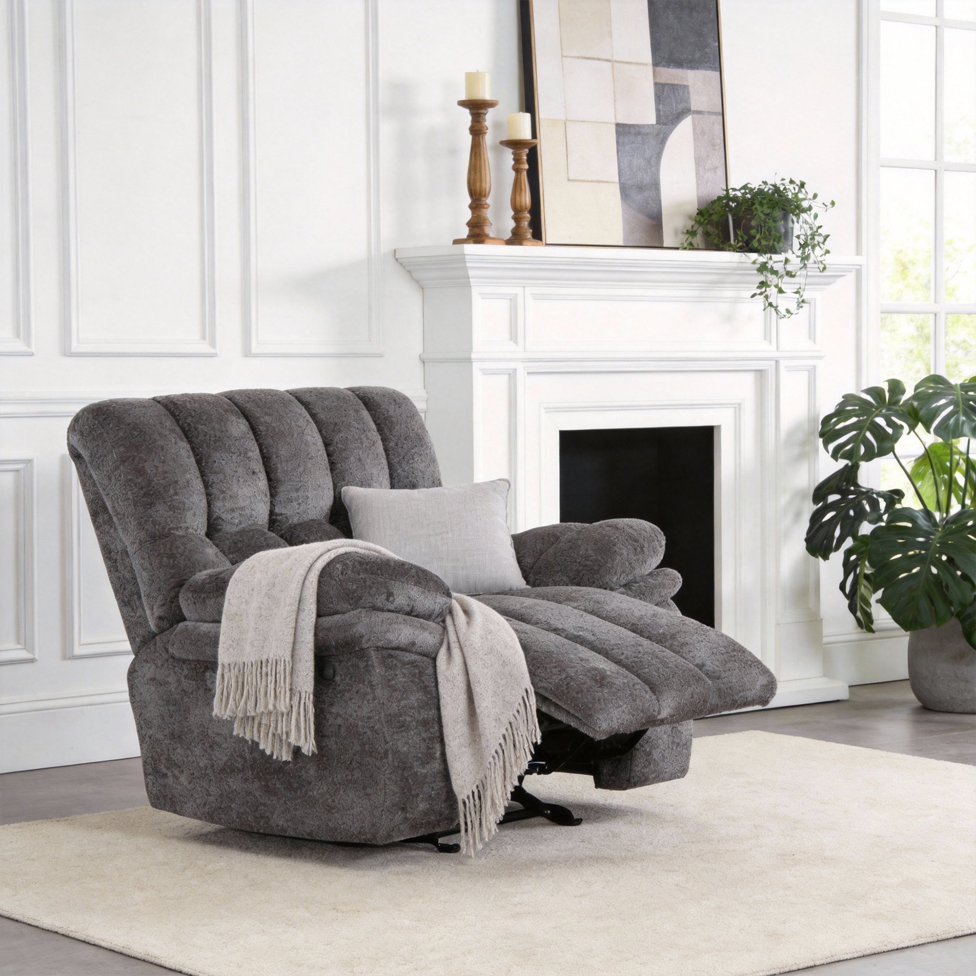 43" Leather Manual Glider Recliner with Biscuit-Padded Seat & Back