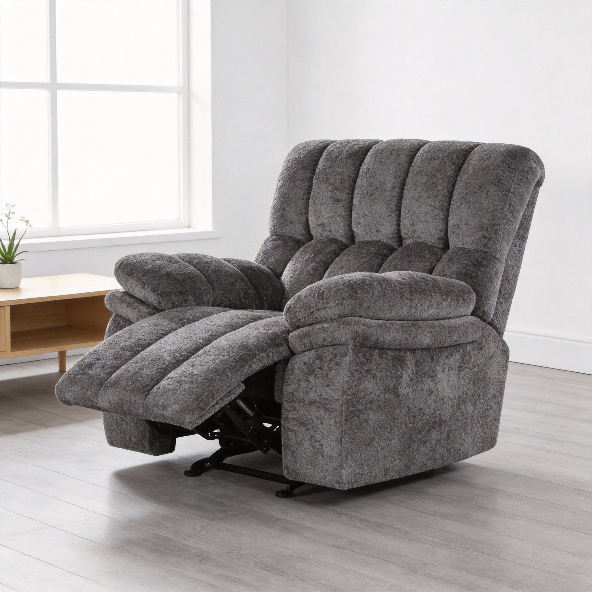 43" Leather Manual Glider Recliner with Biscuit-Padded Seat & Back