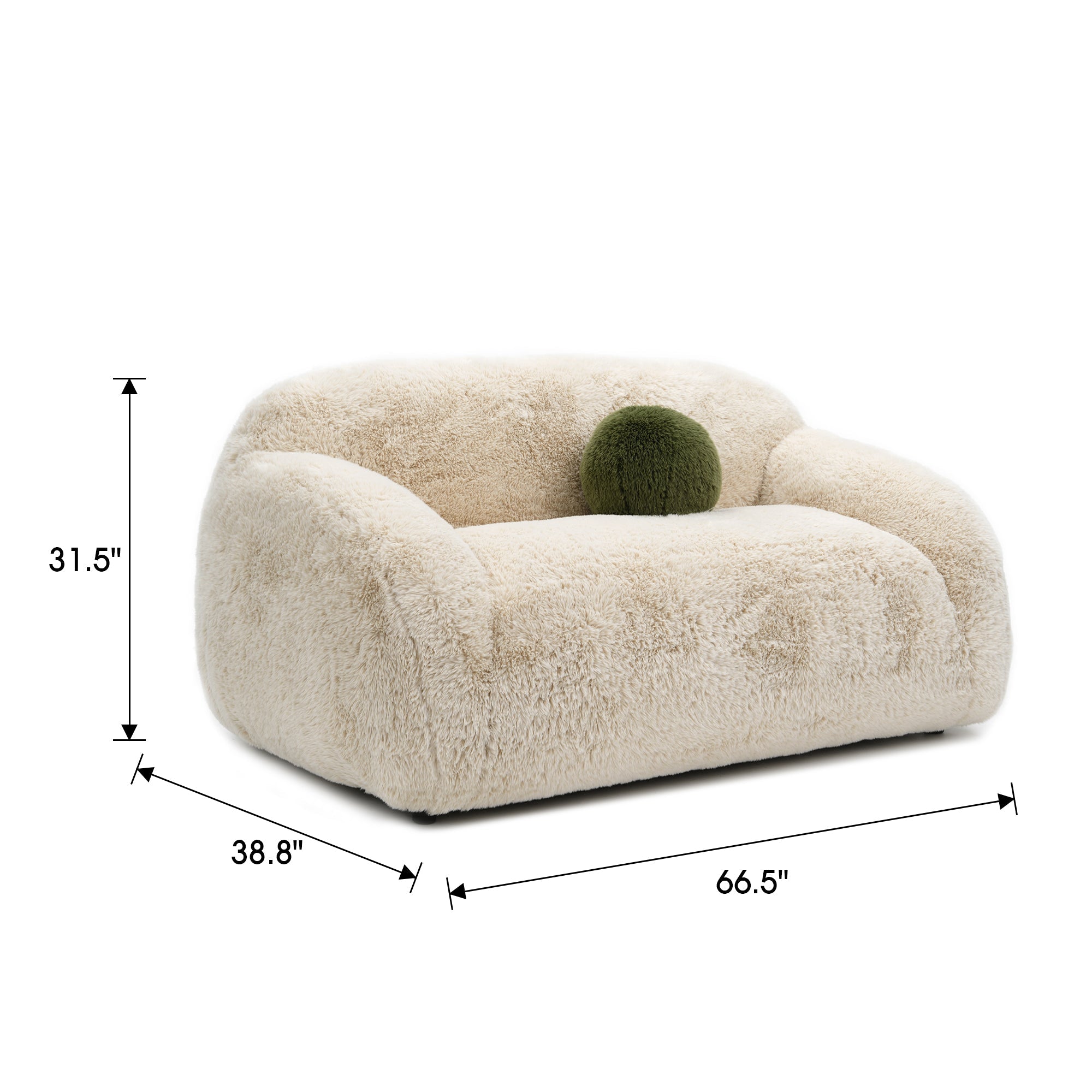 66 Inch Darwen Modern Faux Fur Loveseat with Ball Pillow