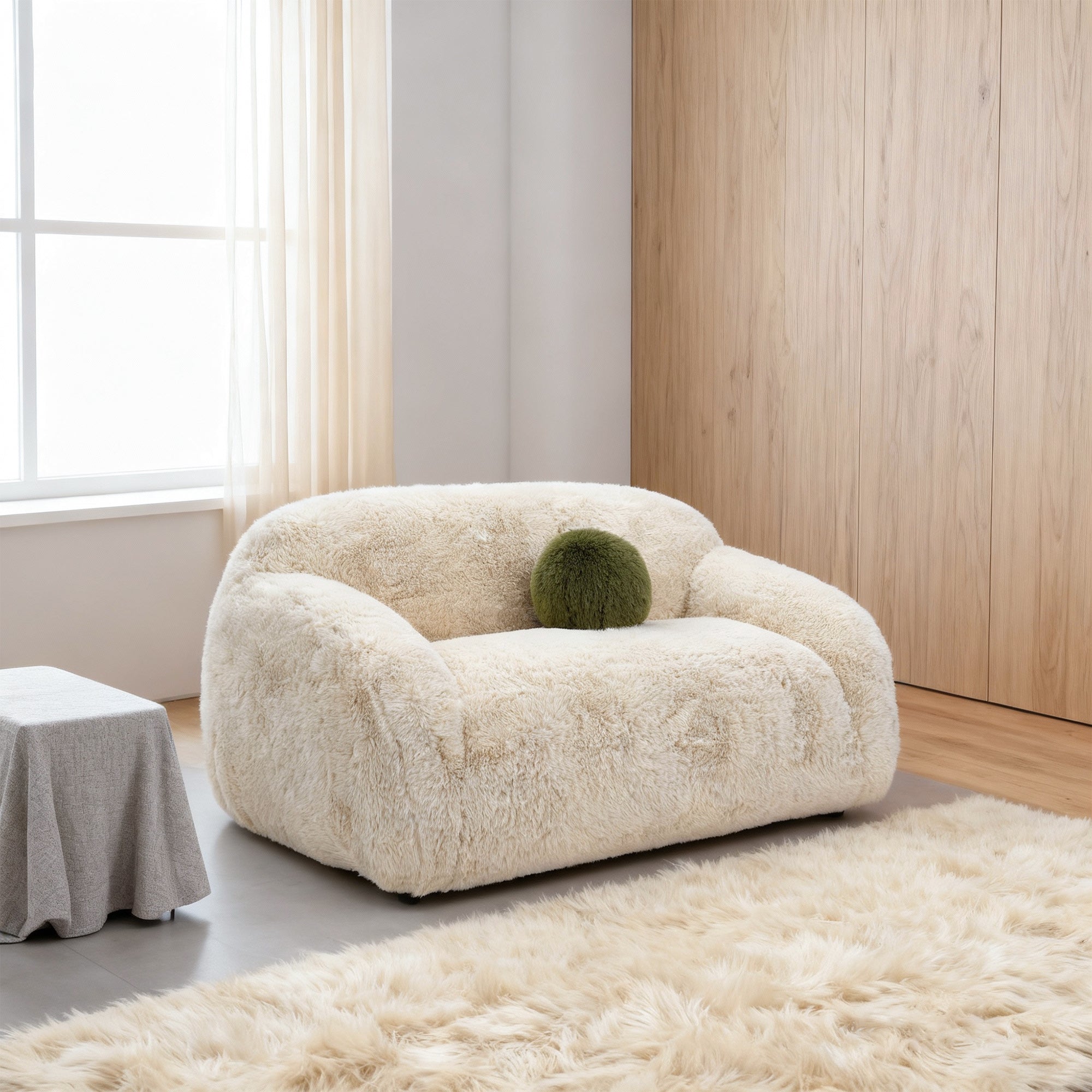 66 Inch Darwen Modern Faux Fur Loveseat with Ball Pillow