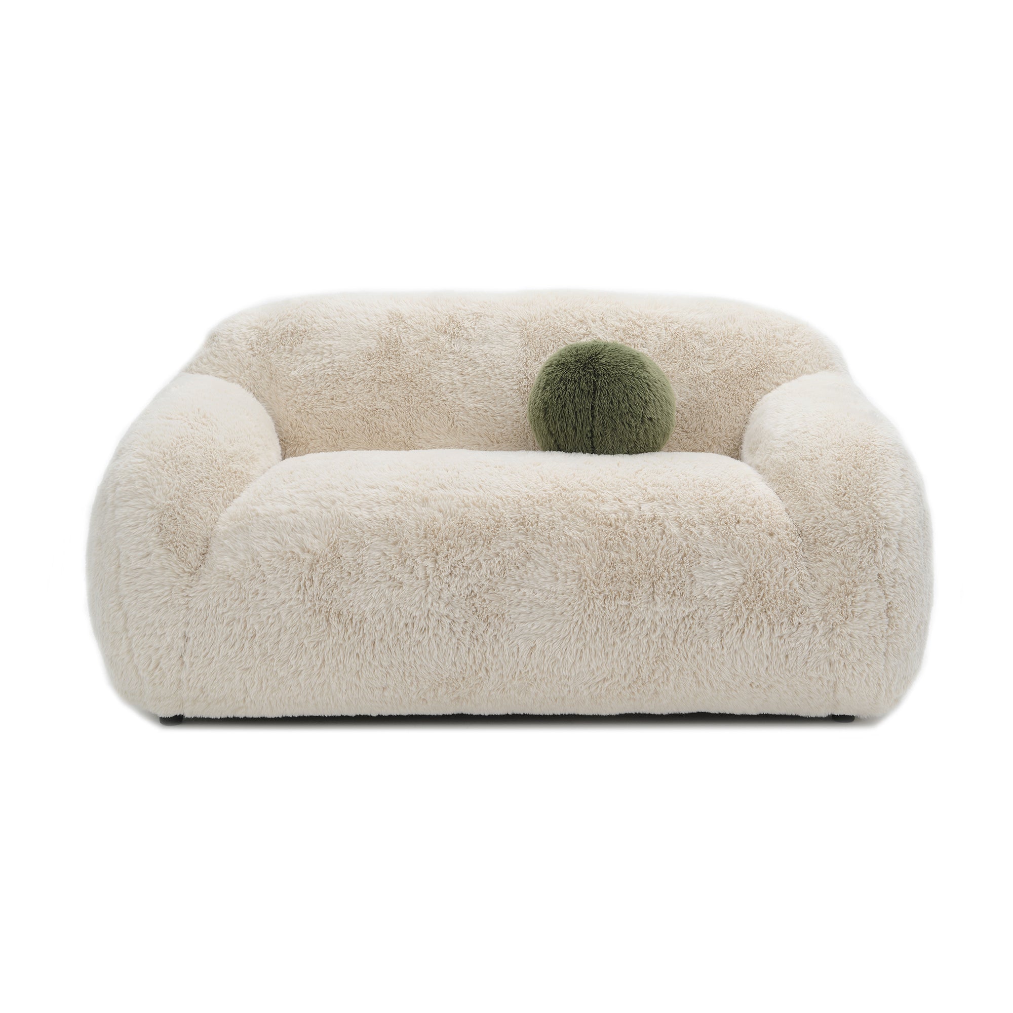 66 Inch Darwen Modern Faux Fur Loveseat with Ball Pillow