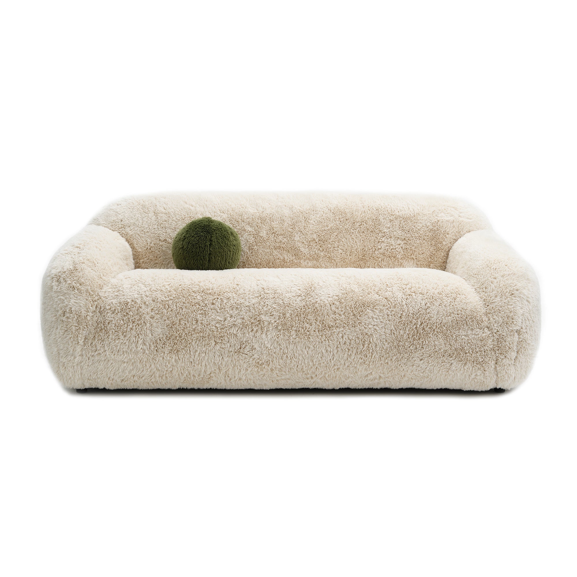 84 Inch Darwen Modern Faux Fur Sofa with Ball Pillow for Living Room