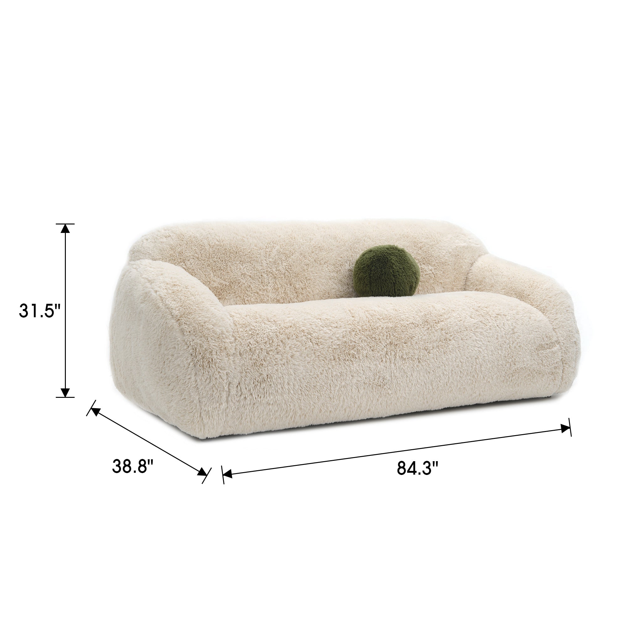 84 Inch Darwen Modern Faux Fur Sofa with Ball Pillow for Living Room