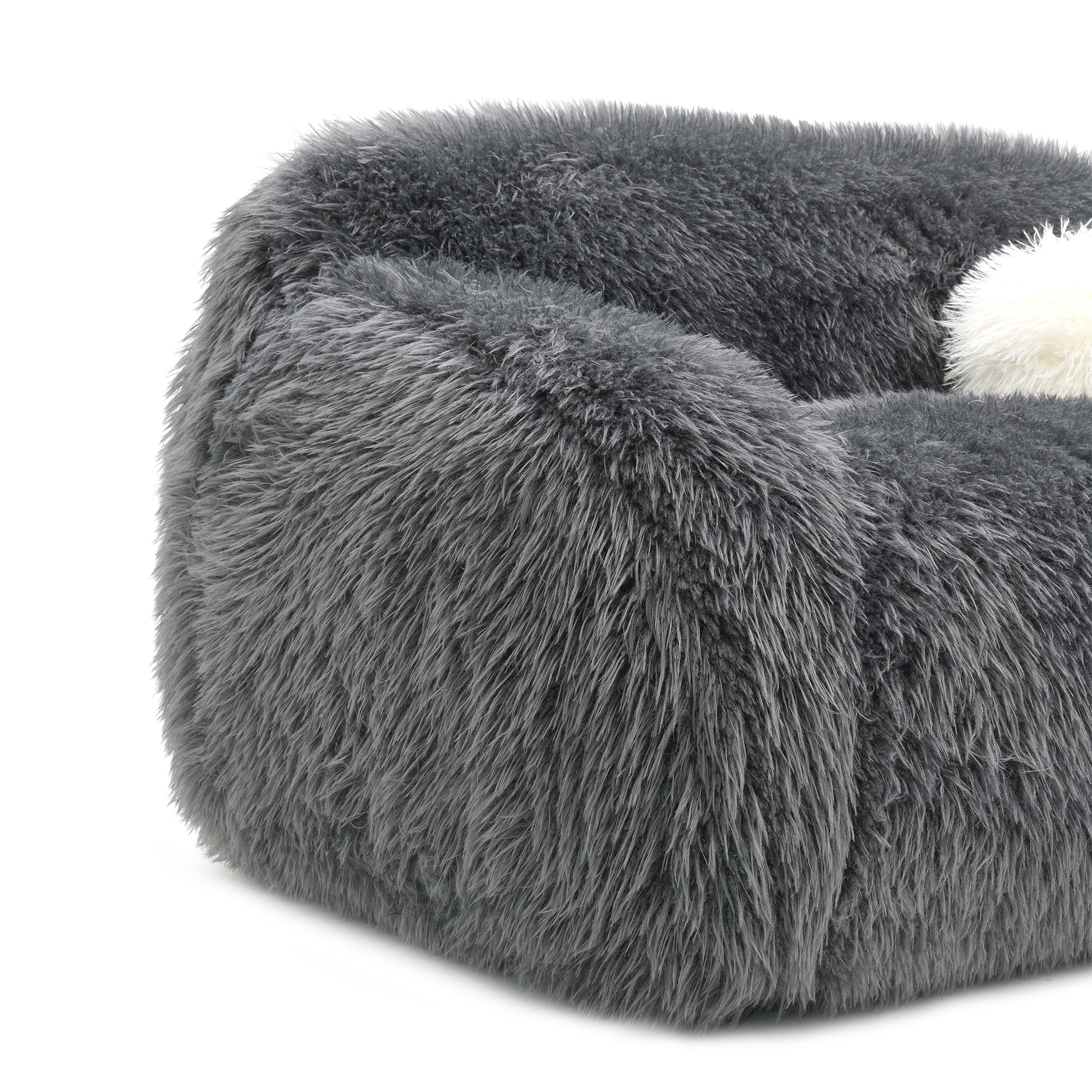 66 Inch Darwen Modern Faux Fur Loveseat with Ball Pillow