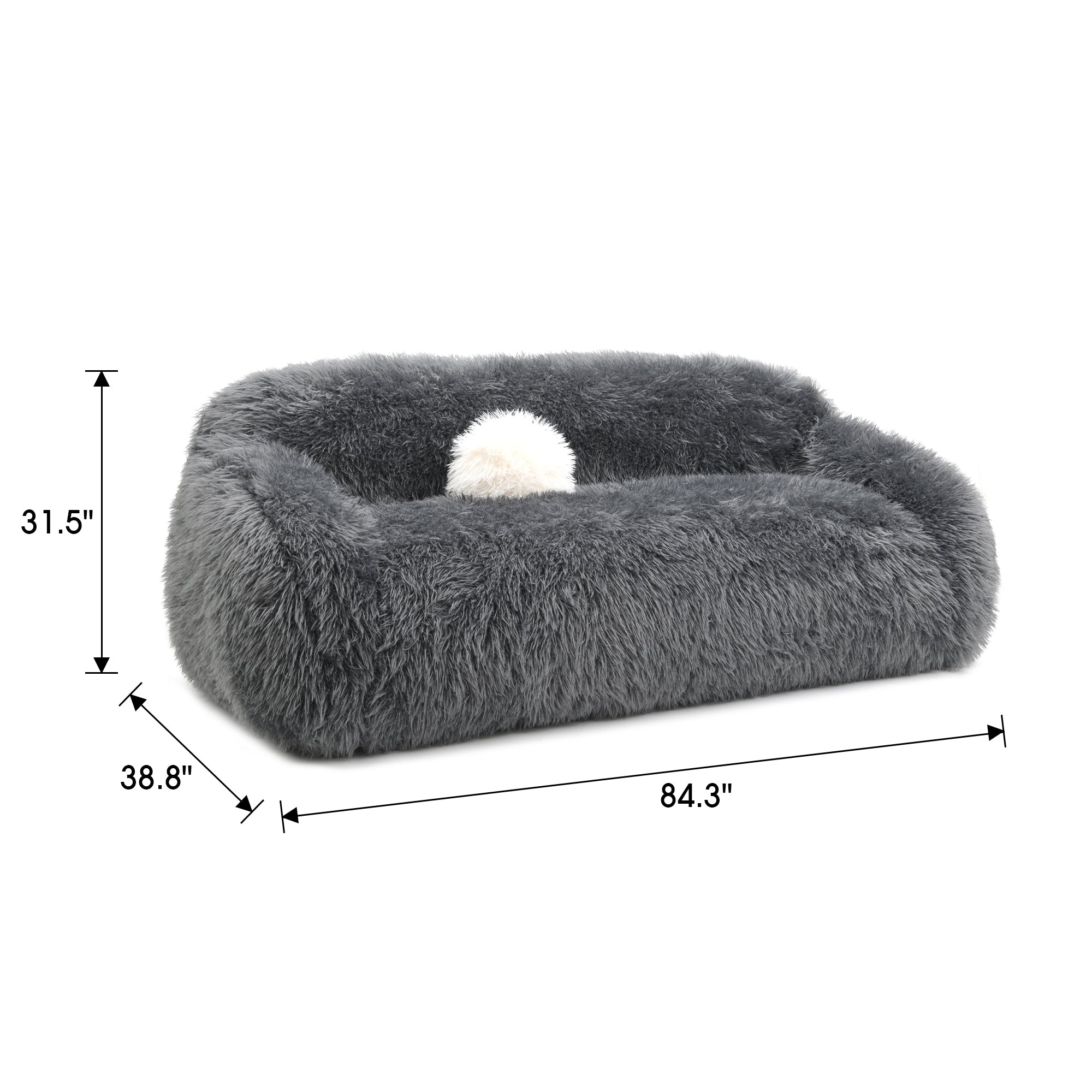 84 Inch Darwen Modern Faux Fur Sofa with Ball Pillow for Living Room