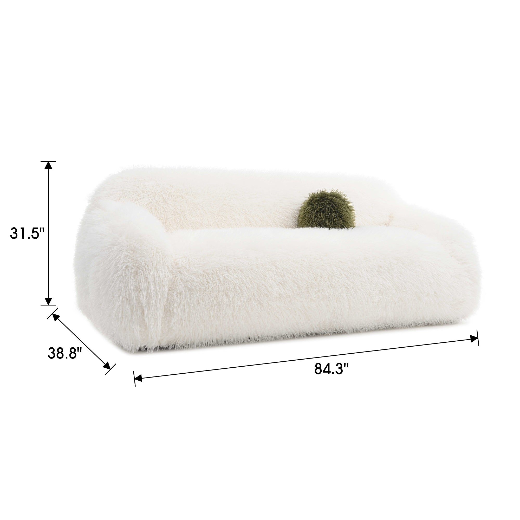 84 Inch Darwen Modern Faux Fur Sofa with Ball Pillow for Living Room