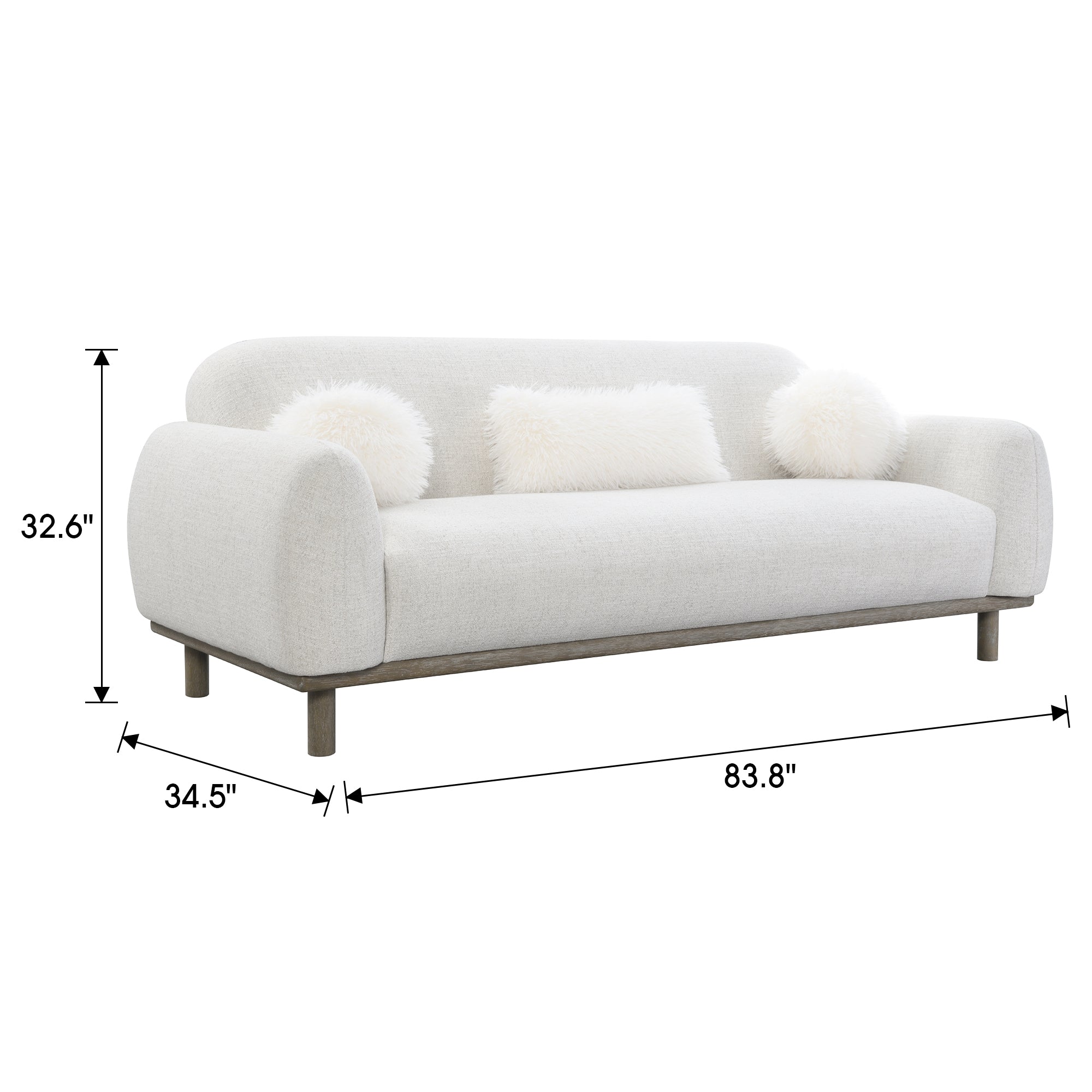 Mellone 84" Mid-Century Modern Chenille Sofa with 3 Pillows