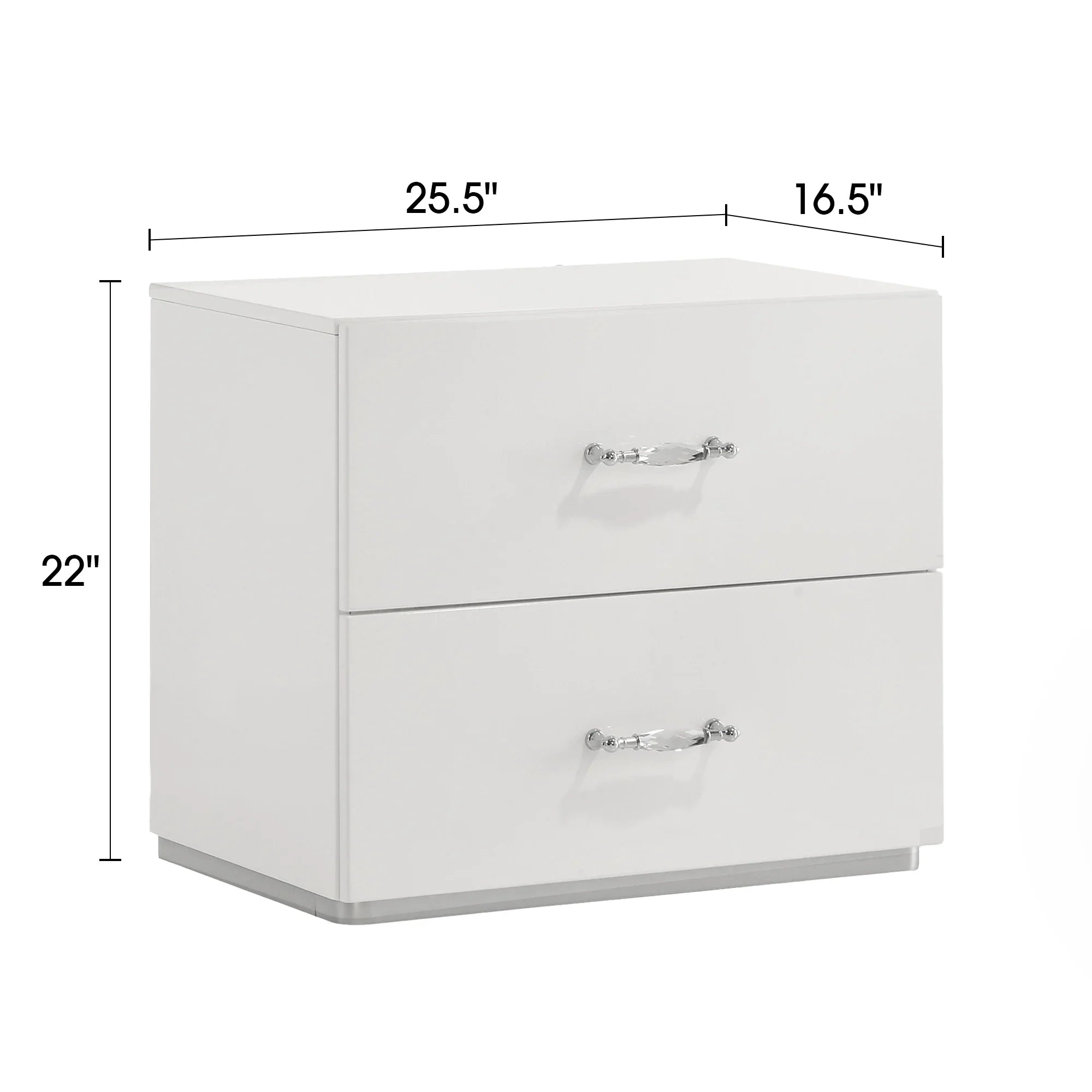 Stoholm Modern White Nightstand with 2-Drawer and Chrome Handles