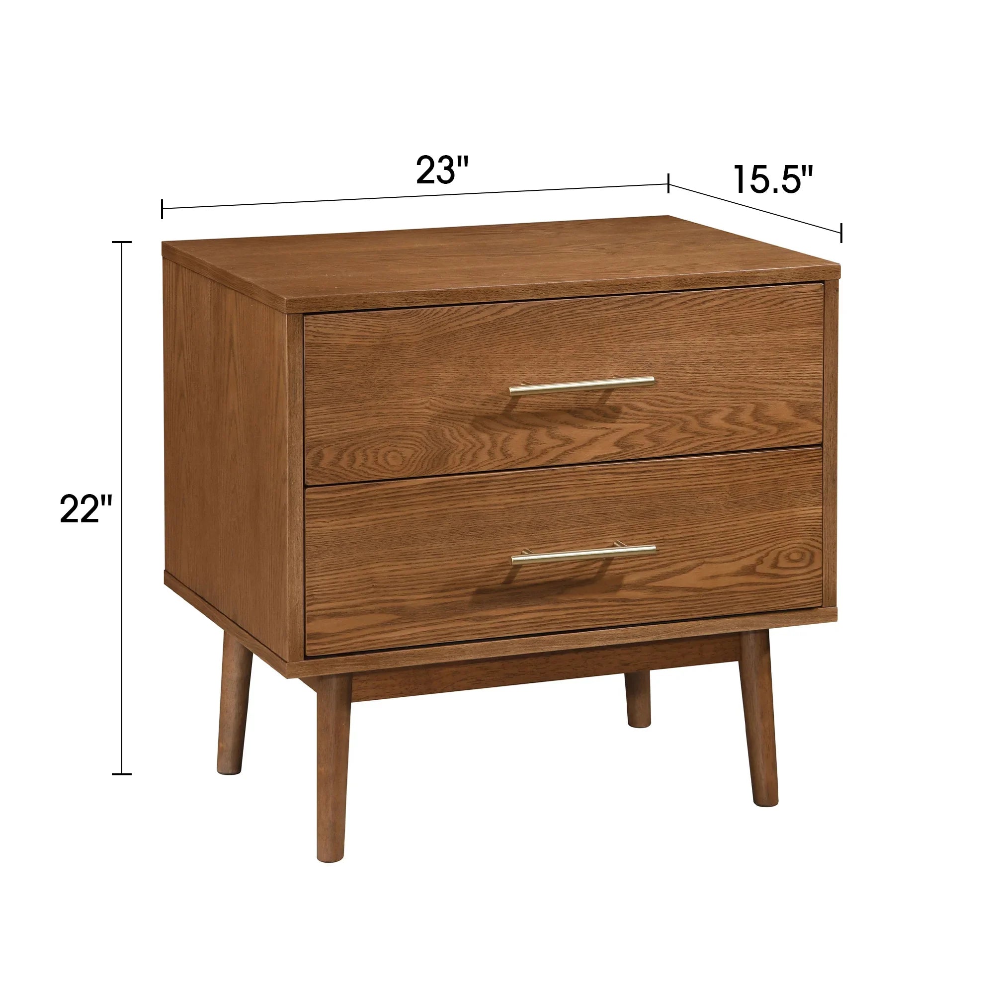 Tromso Mid-Century Modern 23" Walnut Nightstand with 2-Drawer and Round Tapered Legs