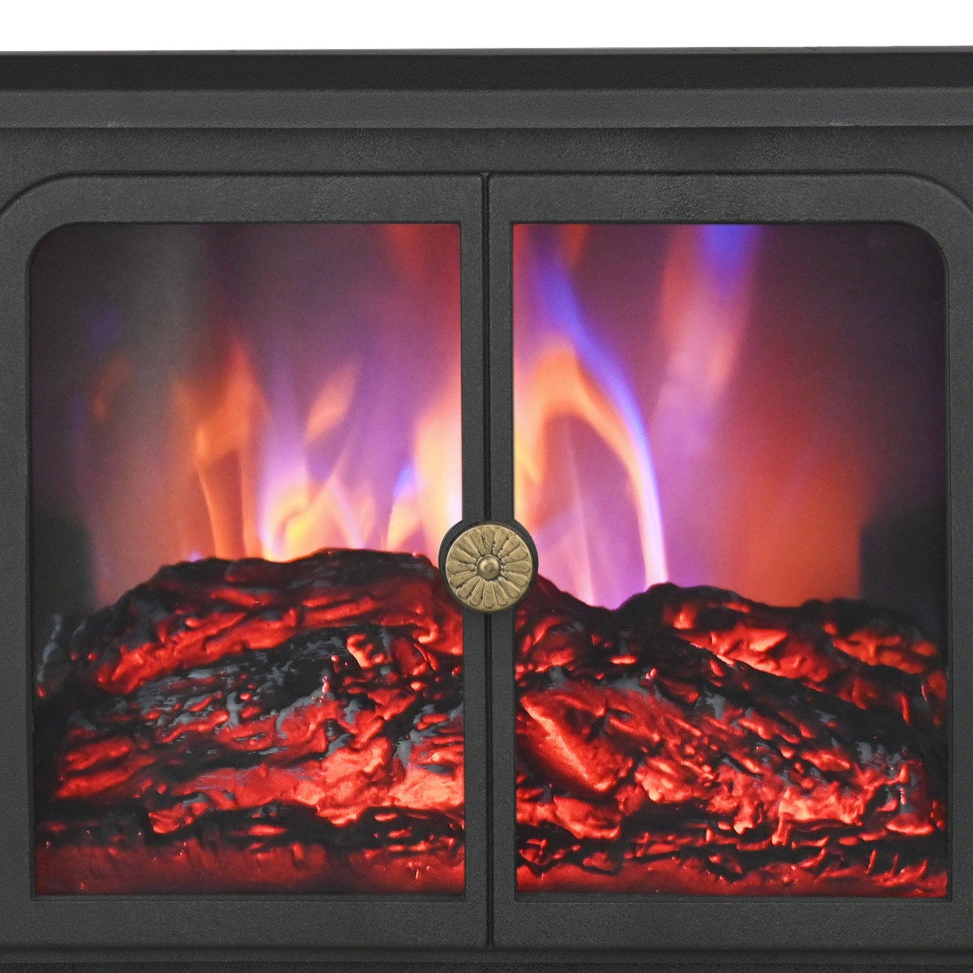 Black Electric Heater Free Standing Stove, 3D Flame Overheat Protection Adjustable Thermostat, 1500W - Vanub