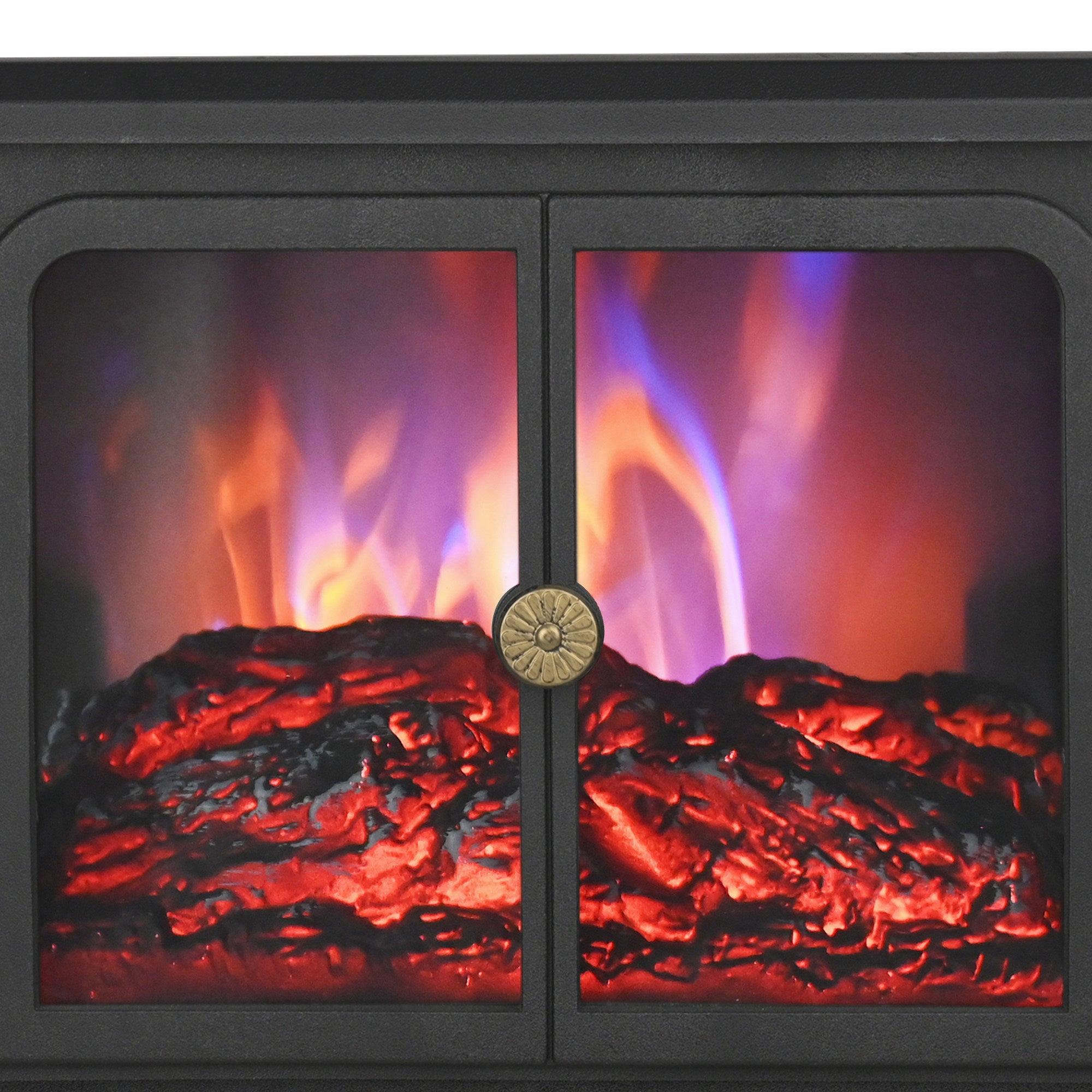 Black Electric Heater Free Standing Stove, 3D Flame Overheat Protection Adjustable Thermostat, 1500W - Vanub