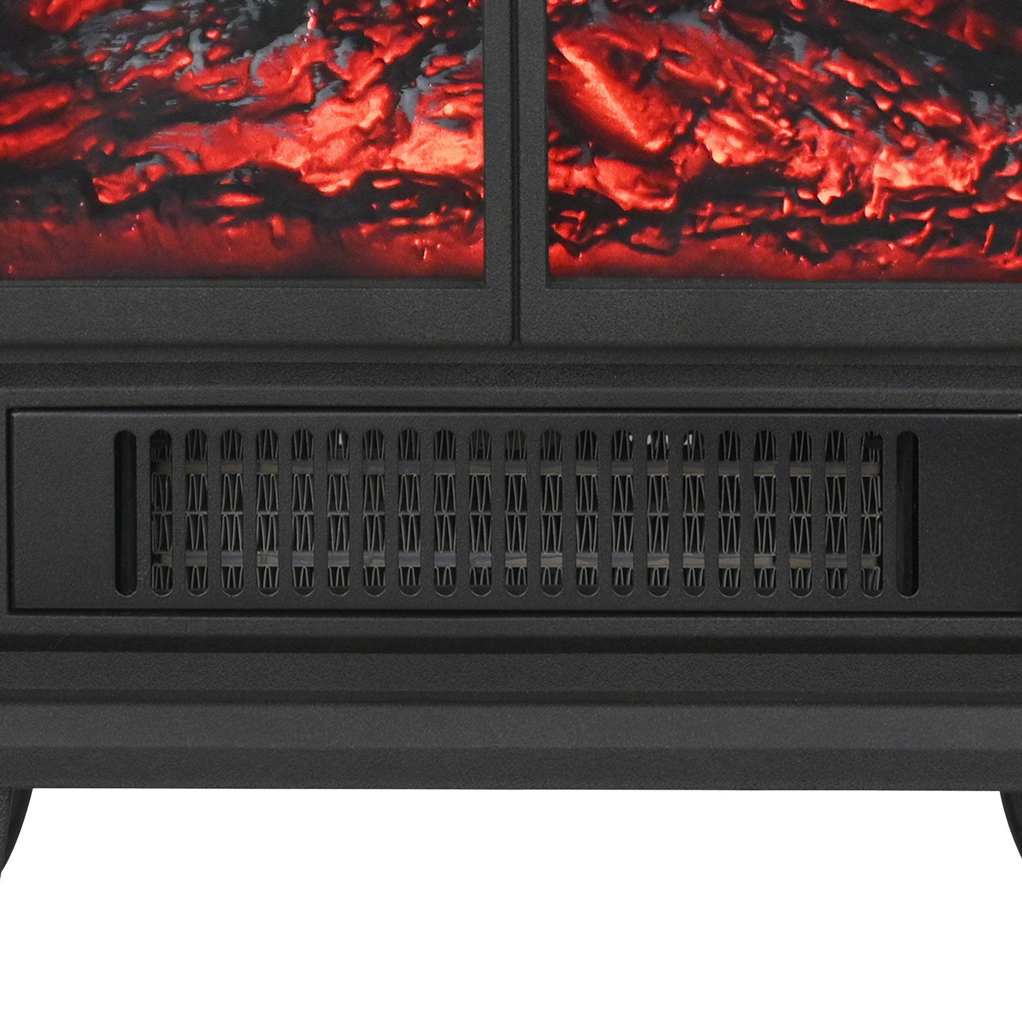 Black Electric Heater Free Standing Stove, 3D Flame Overheat Protection Adjustable Thermostat, 1500W - Vanub