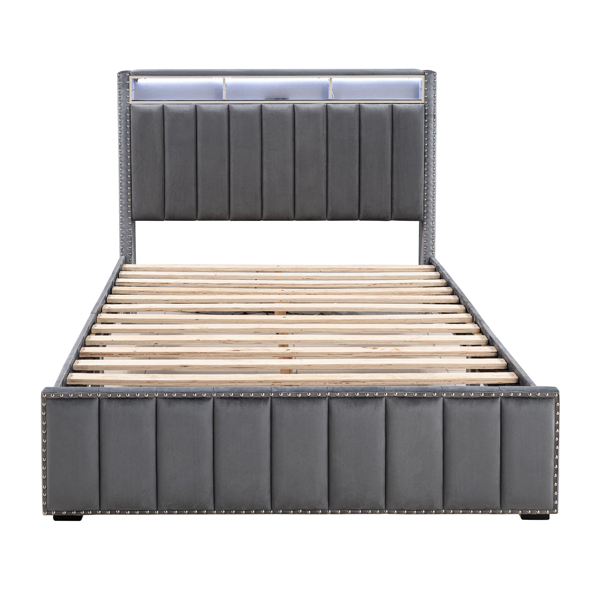 Farese Full & Queen Platform Bed Frame Storage Headboard with LED Light, No Box Spring Needed