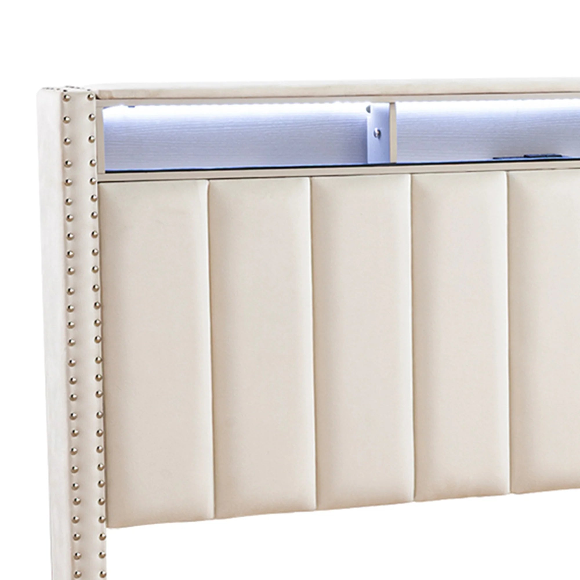 Farese Full & Queen Platform Bed Frame Storage Headboard with LED Light, No Box Spring Needed