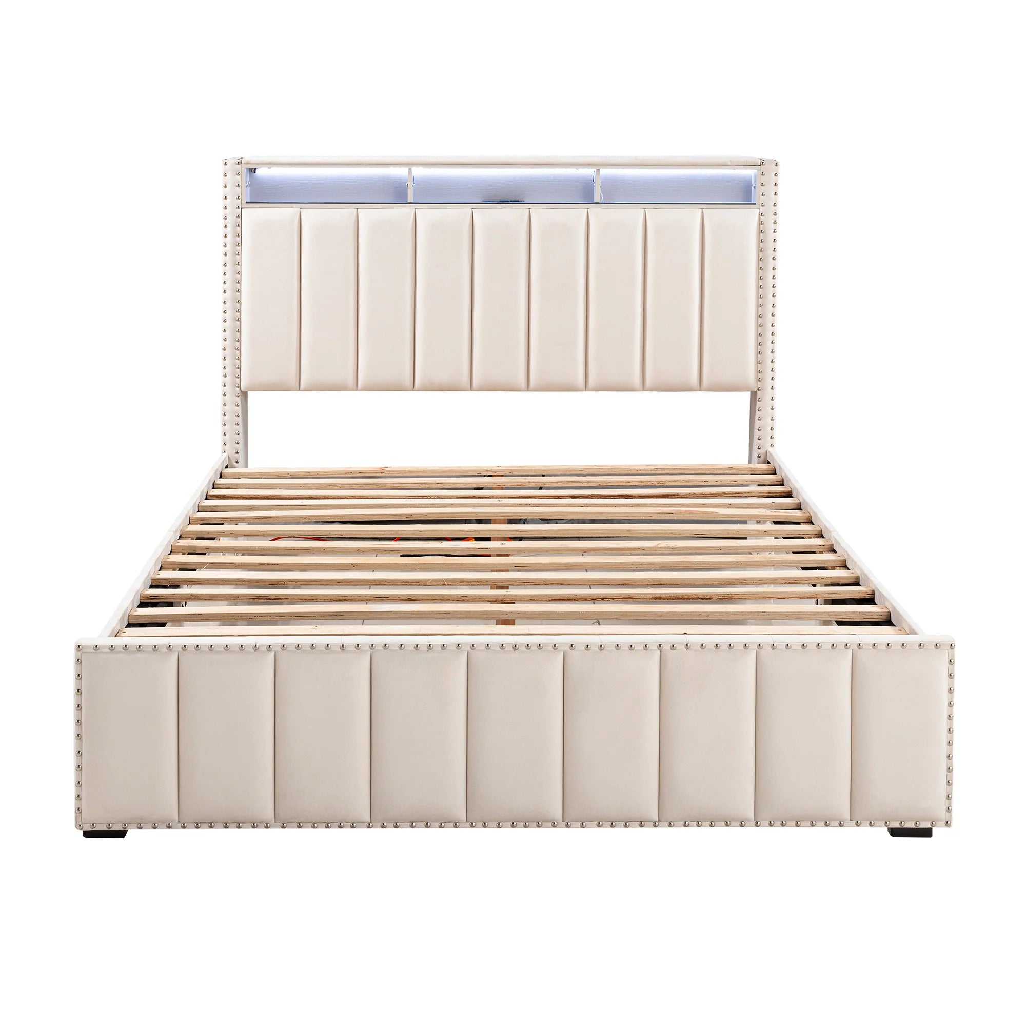 Farese Full & Queen Platform Bed Frame Storage Headboard with LED Light, No Box Spring Needed