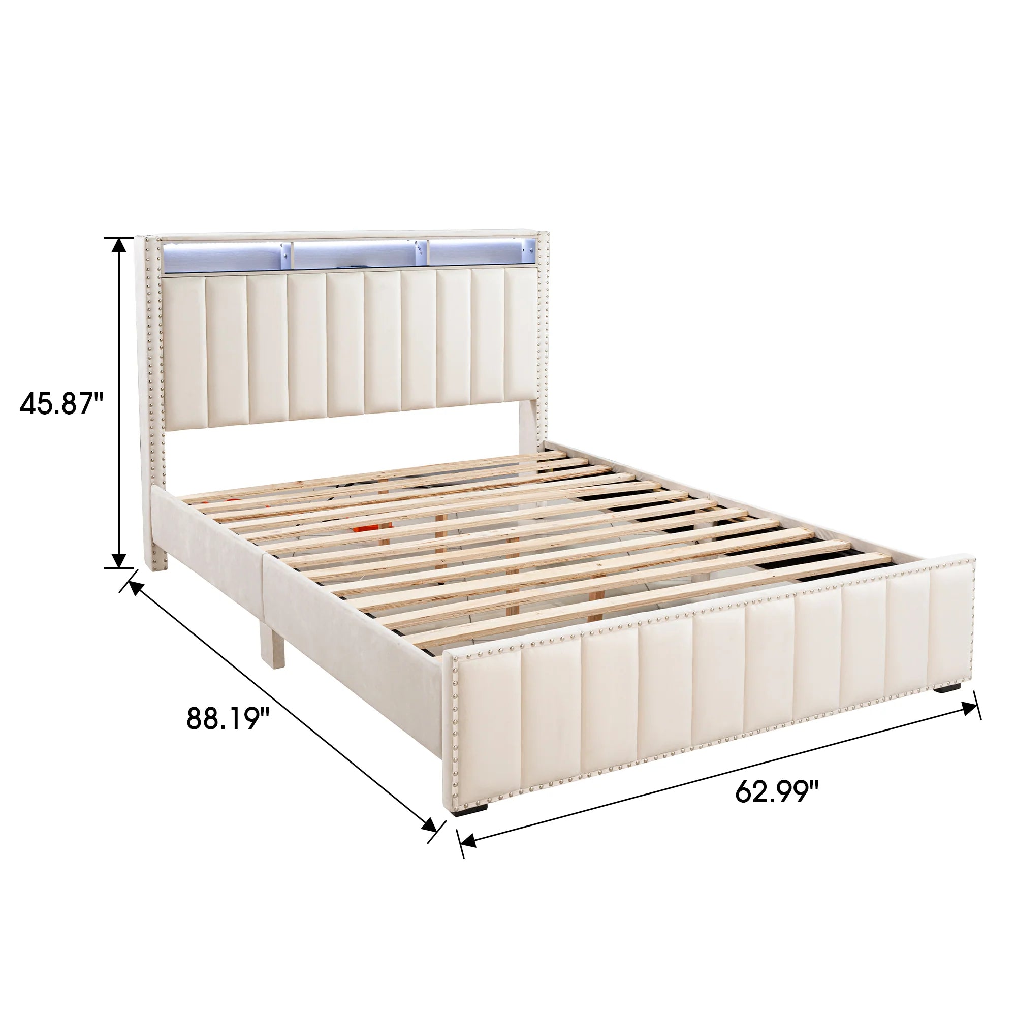 Farese Full & Queen Platform Bed Frame Storage Headboard with LED Light, No Box Spring Needed