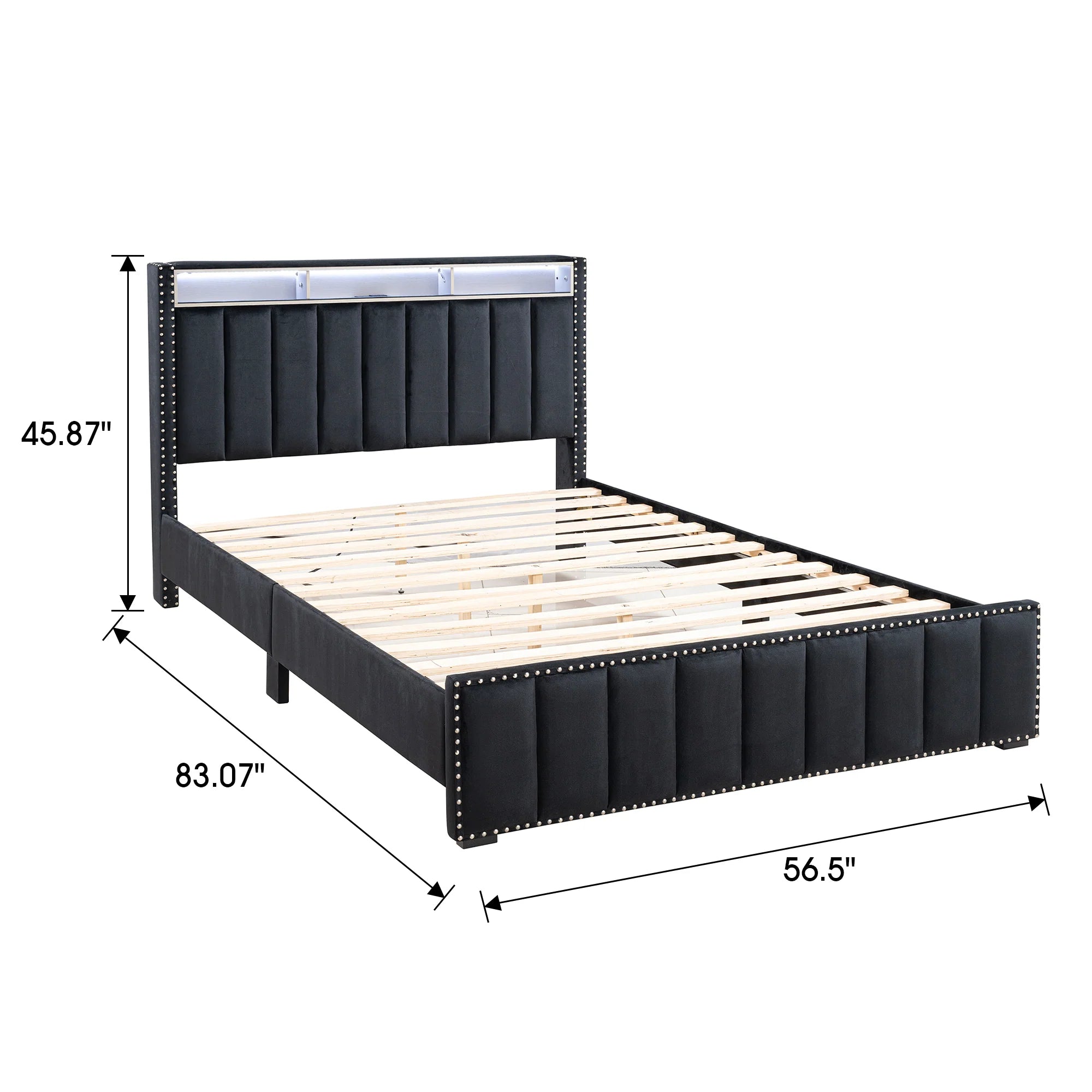 Farese Full & Queen Platform Bed Frame Storage Headboard with LED Light, No Box Spring Needed