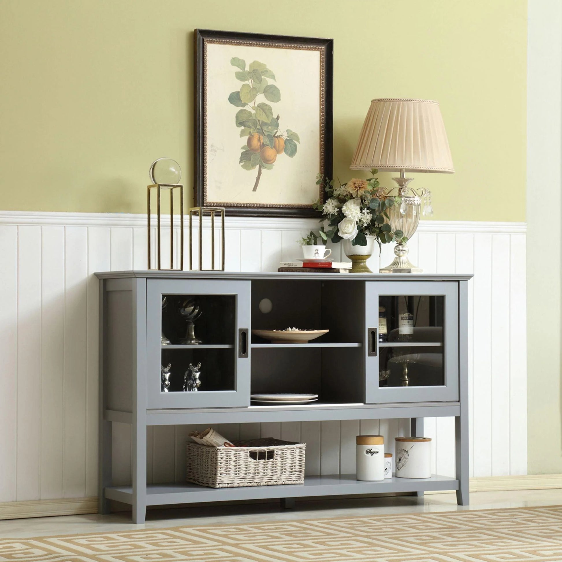 Vanub Gray MDF Console Cabinet with Sliding Door - Vanub