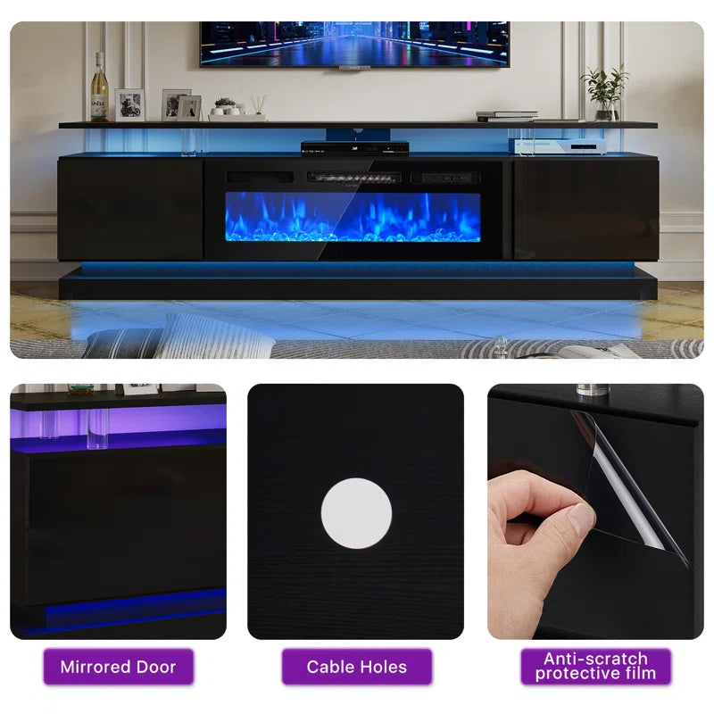 70'' TV Stand with Electric Fireplace and Adjustable Shelves