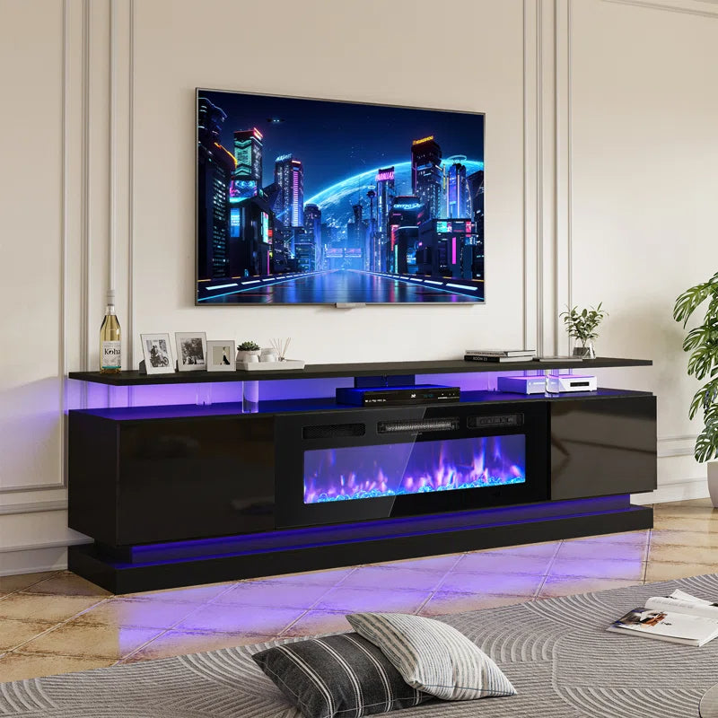 70'' TV Stand with Electric Fireplace and Adjustable Shelves