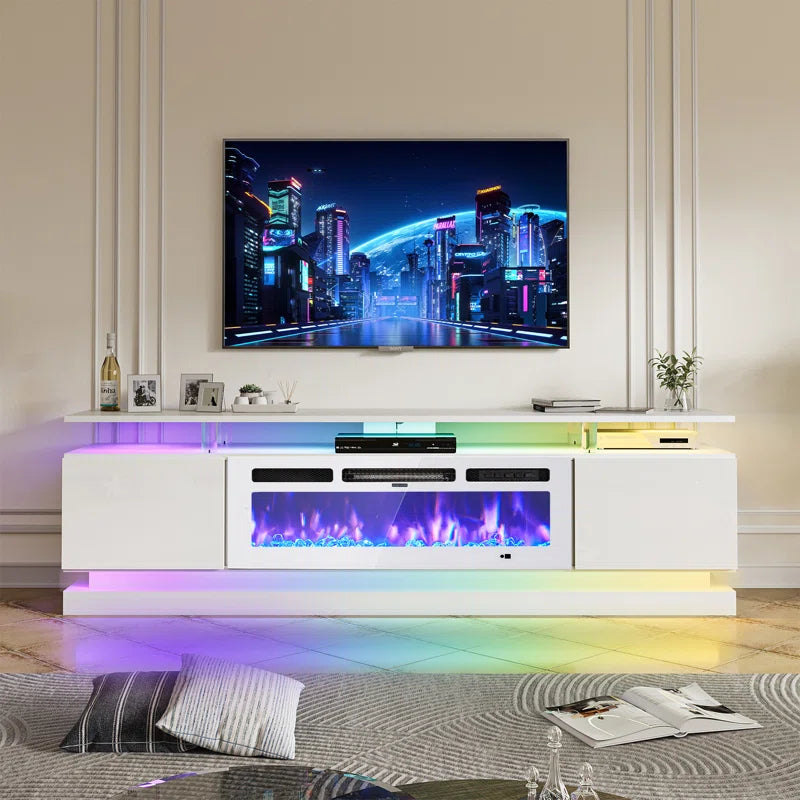 70'' TV Stand with Electric Fireplace and Adjustable Shelves