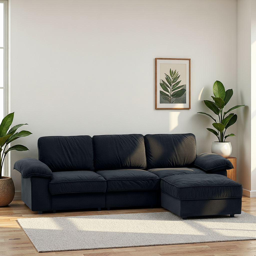 105.5" Upholstered L-Shaped Sectional Sofa with Storage – Modern Deep-Cushion Fabric Couch, Space-Saving for Apartments & Living Rooms