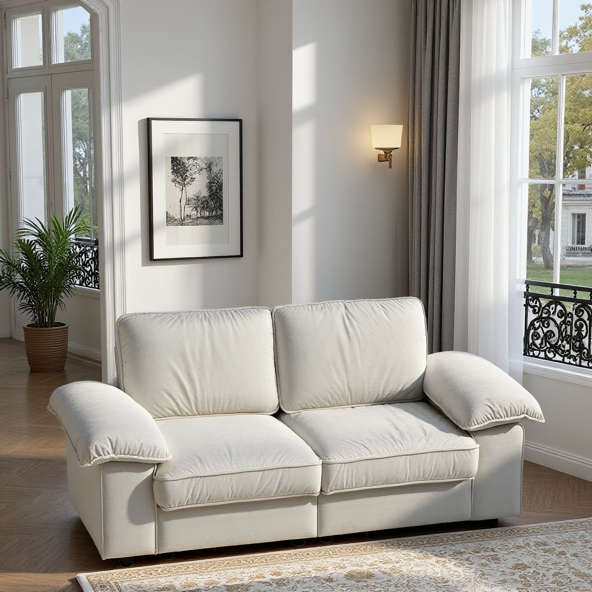 78.74" Space-Saving Storage Loveseat – Cream White Tow-Cushion Contemporary Couch with Hidden Storage for Living Rooms/Small Homes