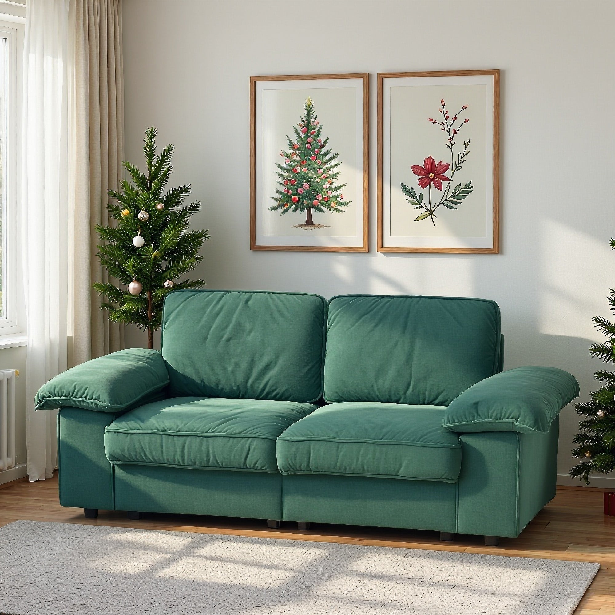 78.74" Green Velvet Compact Loveseat – 2-Seat Space-Saving Couch with Hidden Storage for Small Apartments/Studios