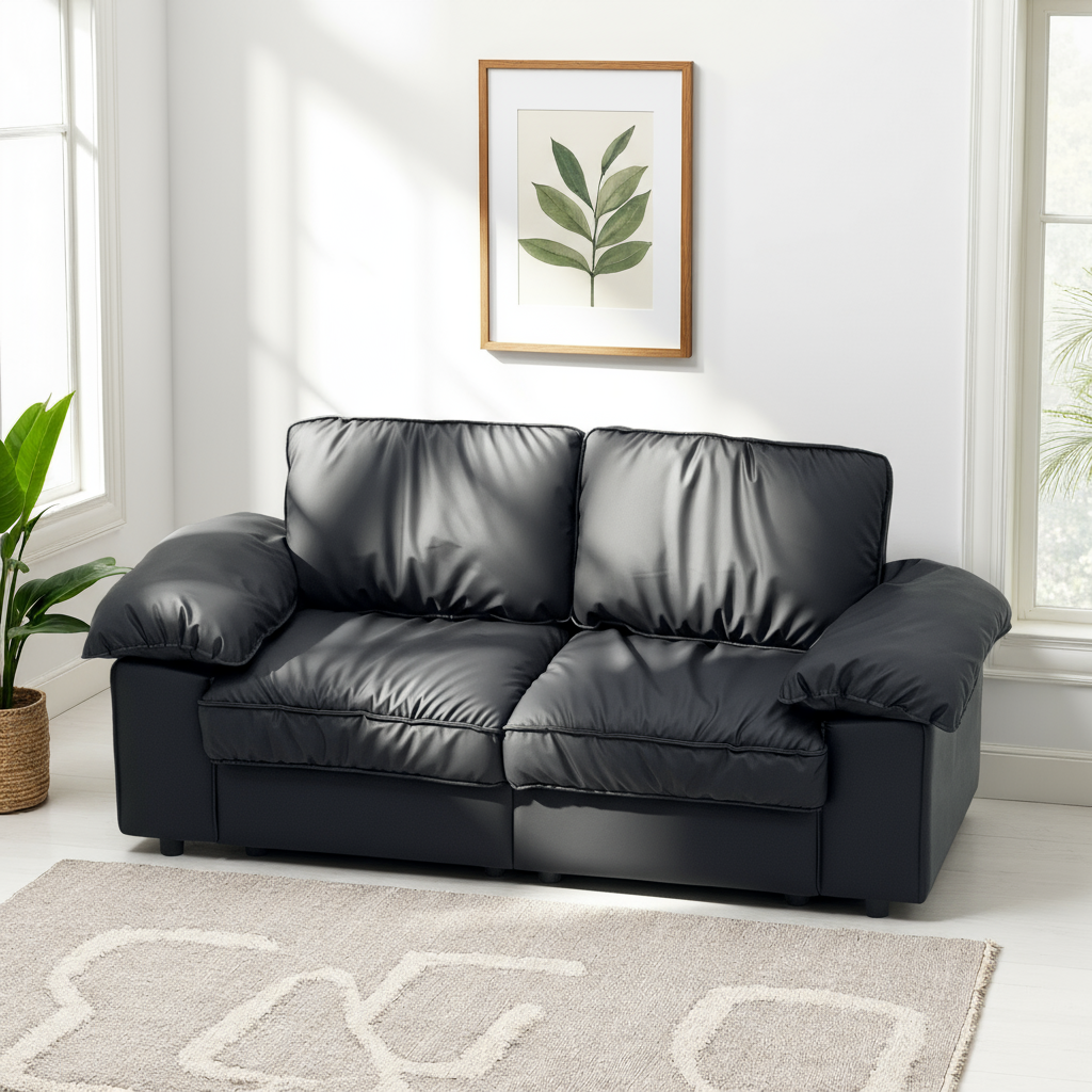 78.74" Black Faux Leather Compact Loveseat – 2-Seat Space-Saving Couch with Hidden Storage for Small Apartments/Studios