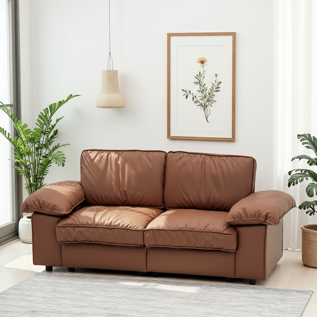 78.74" Brown Faux Leather Storage Loveseat – 2-Seat Modern Couch with Hidden Compartment for Small Spaces/Living Rooms/Apartments/Offices