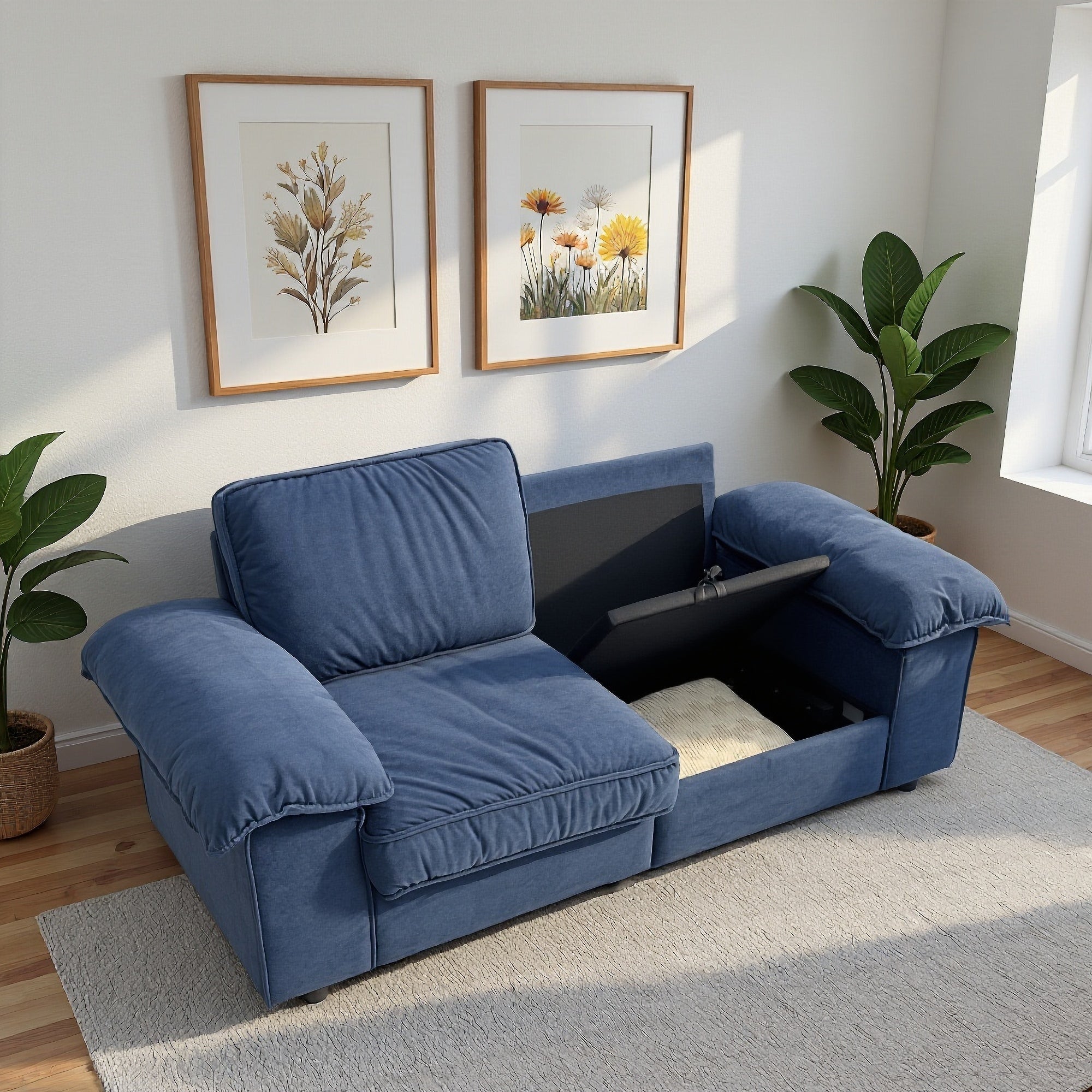 78.74" Space-Saving Storage Loveseat – Blue 2-Seat Contemporary Couch with Hidden Storage for Living Rooms/Small Homes