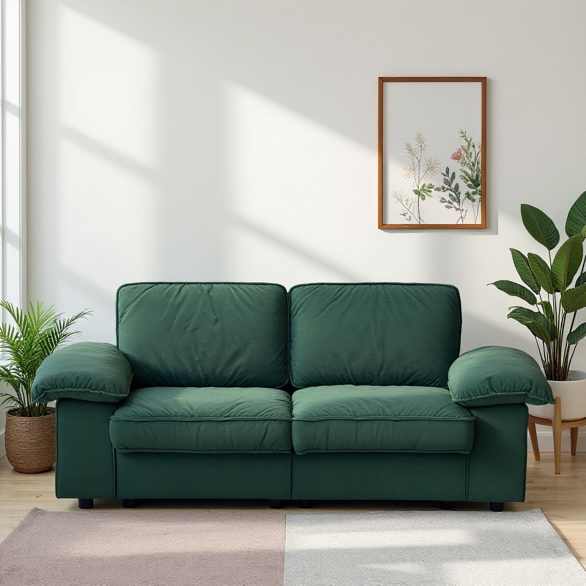 78.74" Green Velvet Compact Loveseat – 2-Seat Space-Saving Couch with Hidden Storage for Small Apartments/Studios