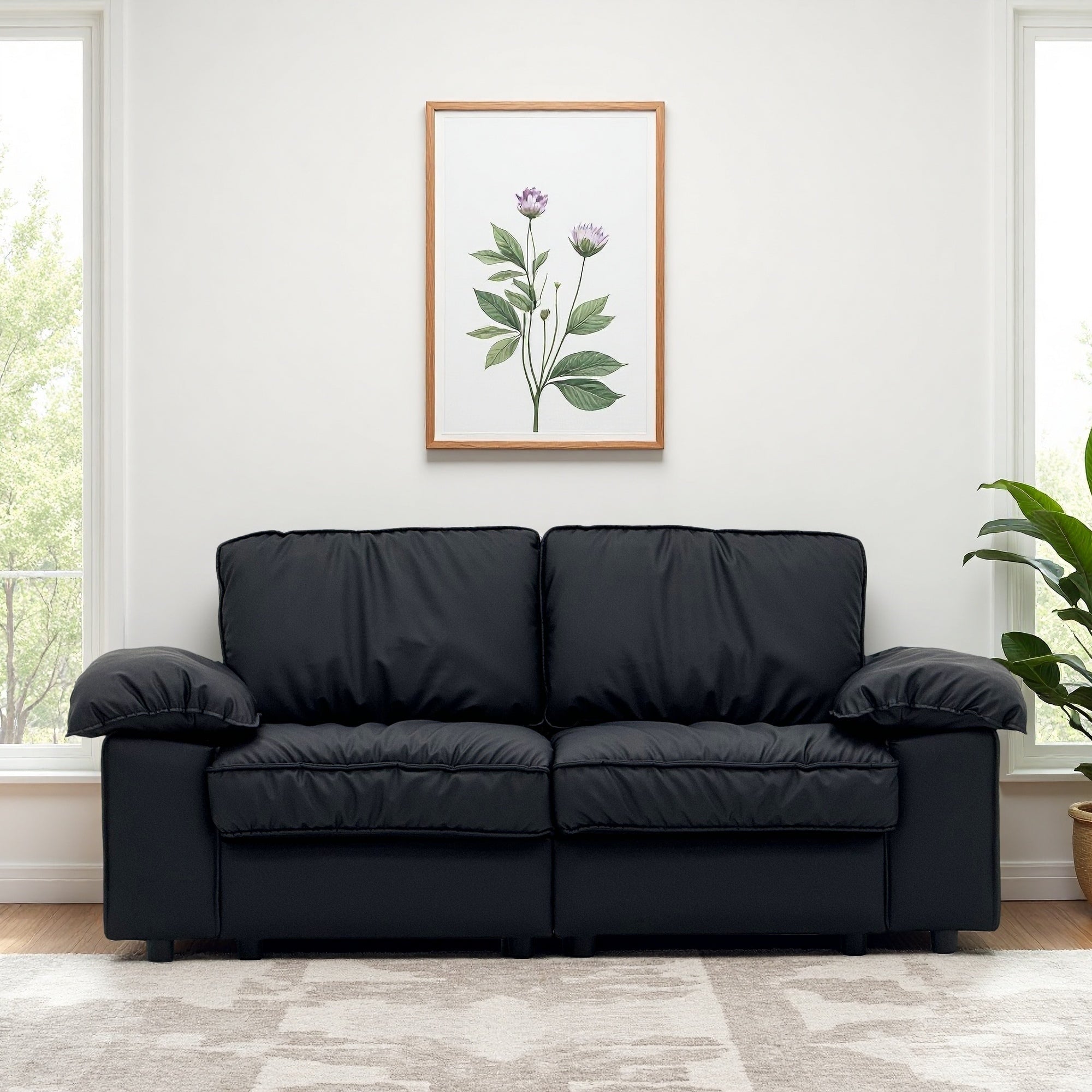 78.74" Black Faux Leather Compact Loveseat – 2-Seat Space-Saving Couch with Hidden Storage for Small Apartments/Studios