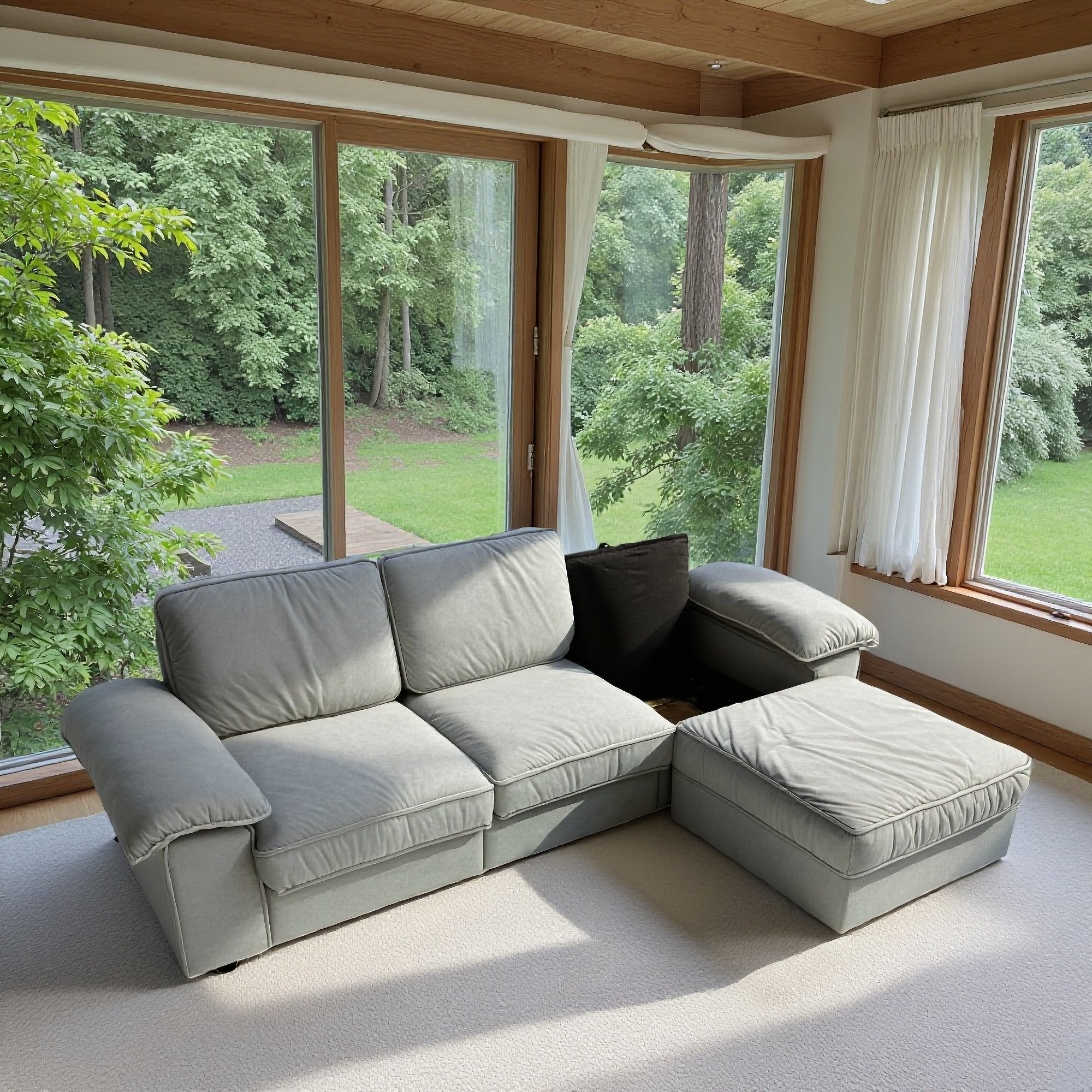 105.5" Upholstered L-Shaped Sectional Sofa – Modern Fabric Couch with Chaise & Ottoman, Deep-Seat Comfort for Living Rooms/Apartments