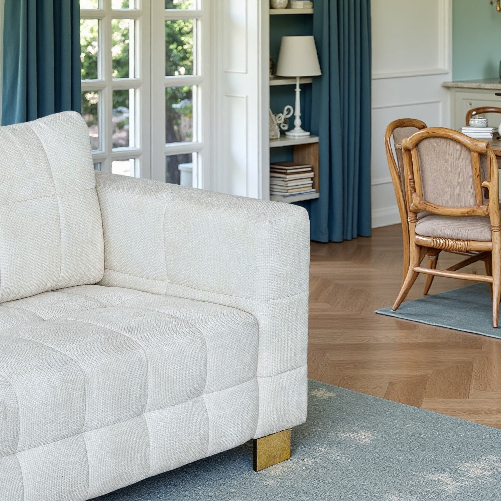 34.65 inches wide modern white plush sofa, stylish living room furniture