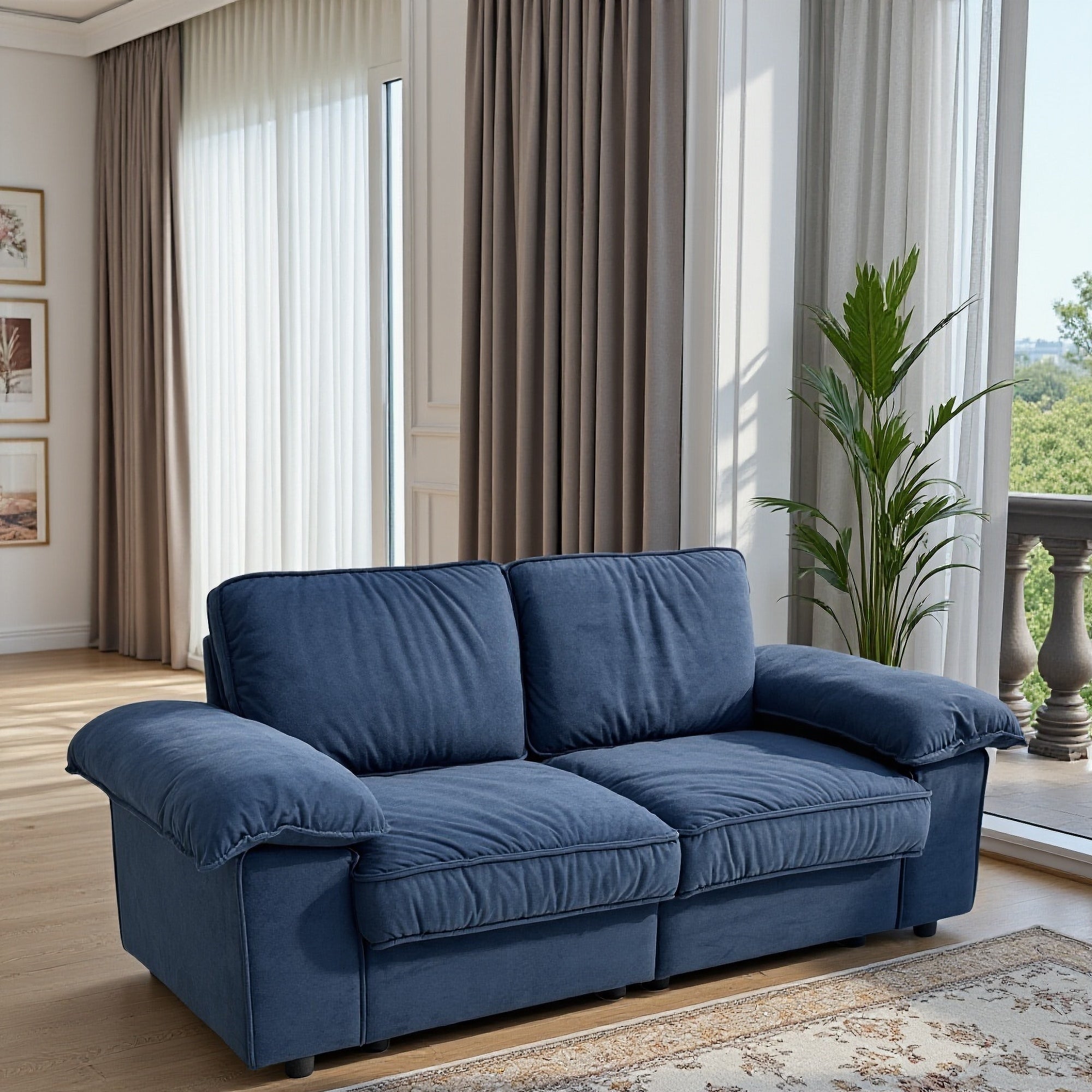 78.74" Space-Saving Storage Loveseat – Blue 2-Seat Contemporary Couch with Hidden Storage for Living Rooms/Small Homes
