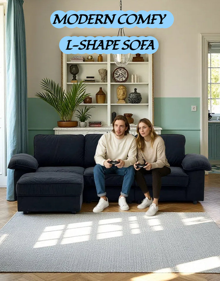 105.5" Upholstered L-Shaped Sectional Sofa with Storage – Modern Deep-Cushion Fabric Couch, Space-Saving for Apartments & Living Rooms