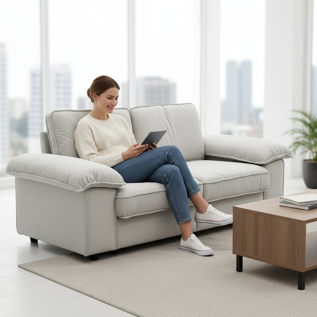 78.74" Space-Saving Storage Loveseat – Cream White Tow-Cushion Contemporary Couch with Hidden Storage for Living Rooms/Small Homes