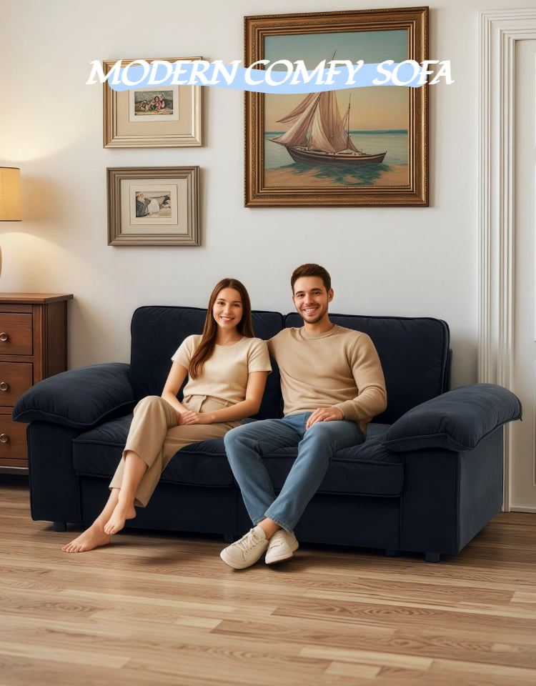 78.74" Black Velvet Compact Loveseat – 2-Seat Space-Saving Couch with Hidden Storage for Small Apartments/Studios