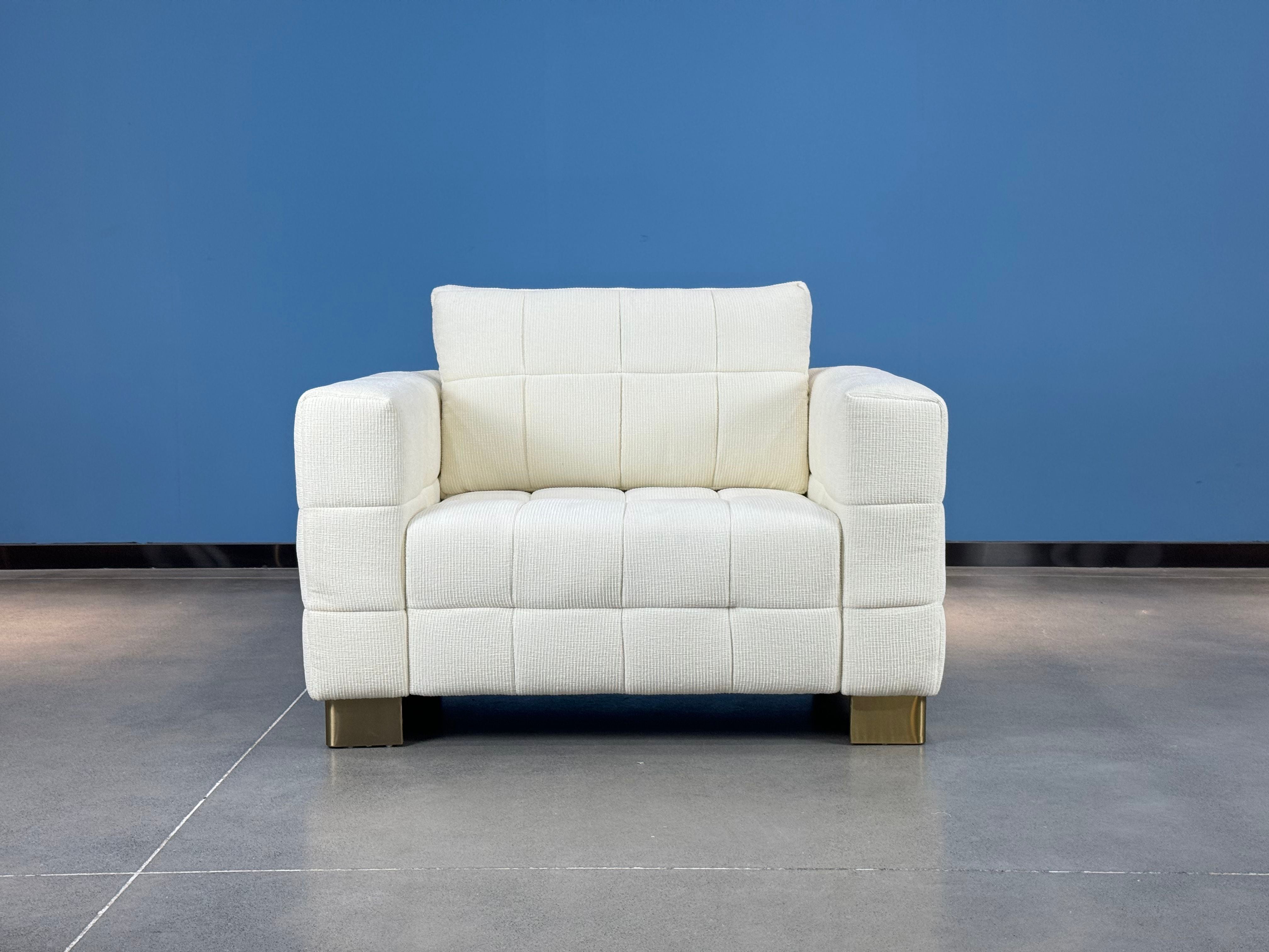 34.65 inches wide modern white plush sofa, stylish living room furniture