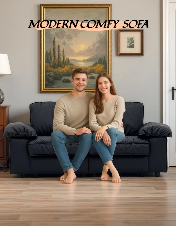 78.74" Black Faux Leather Compact Loveseat – 2-Seat Space-Saving Couch with Hidden Storage for Small Apartments/Studios