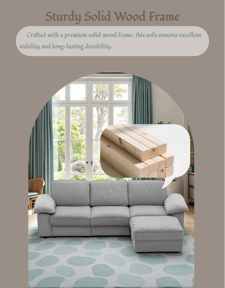 105.5" Upholstered L-Shaped Sectional Sofa – Modern Fabric Couch with Chaise & Ottoman, Deep-Seat Comfort for Living Rooms/Apartments