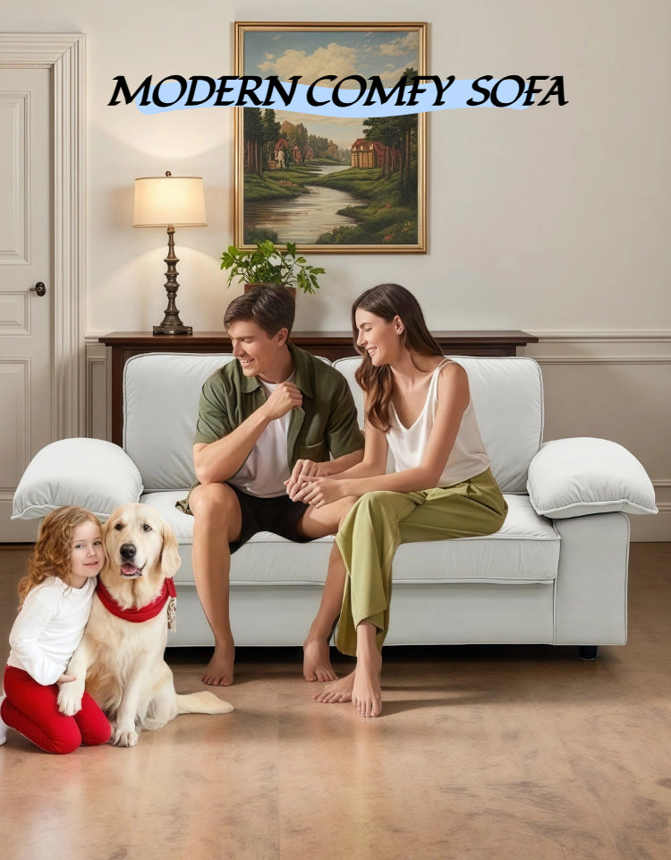 78.74" Space-Saving Storage Loveseat – Cream White Tow-Cushion Contemporary Couch with Hidden Storage for Living Rooms/Small Homes