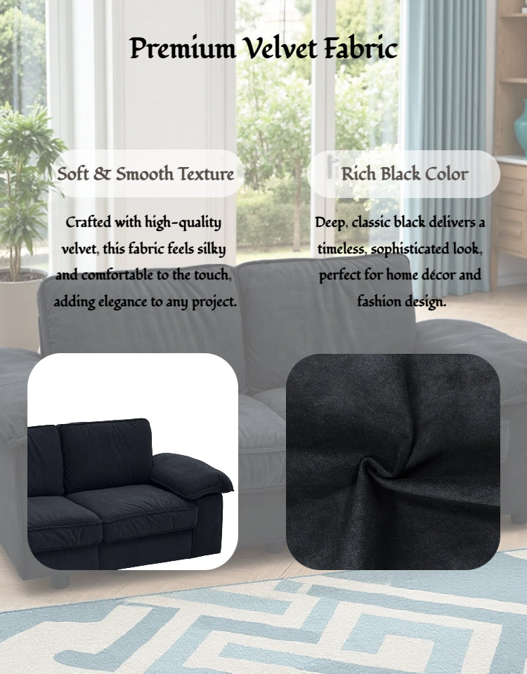 78.74" Black Velvet Compact Loveseat – 2-Seat Space-Saving Couch with Hidden Storage for Small Apartments/Studios