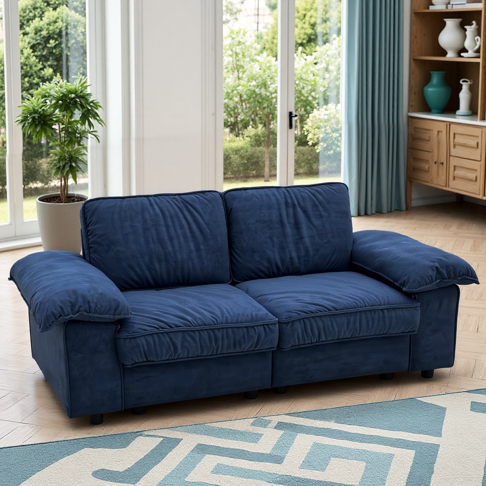 78.74" Space-Saving Storage Loveseat – Blue 2-Seat Contemporary Couch with Hidden Storage for Living Rooms/Small Homes