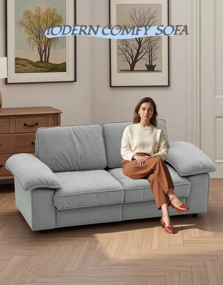 78.74" Gray Velvet Compact Loveseat – 2-Seat Space-Saving Couch with Hidden Storage for Small Apartments/Studios