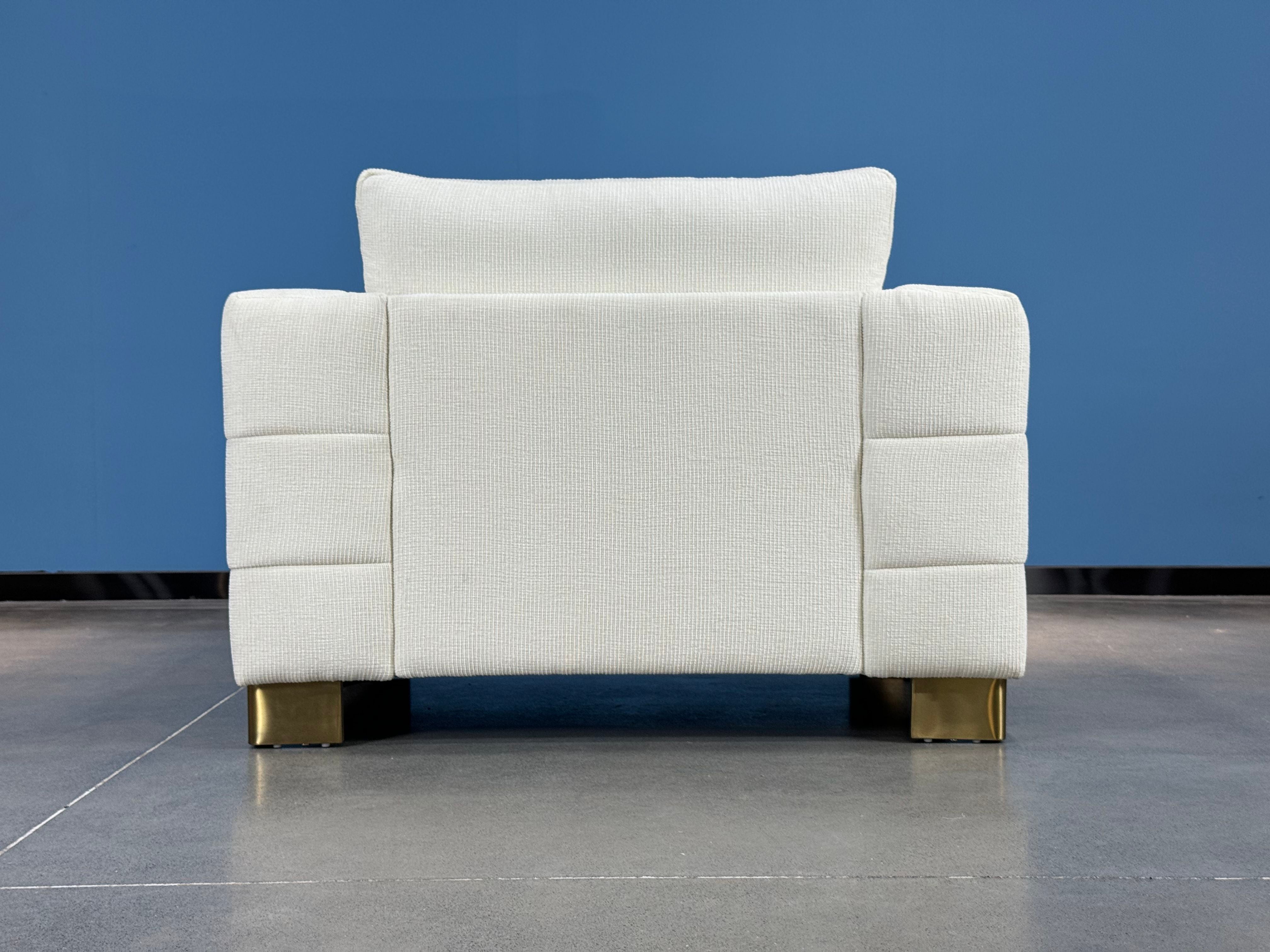 34.65 inches wide modern white plush sofa, stylish living room furniture