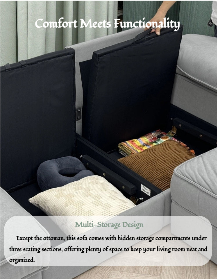 105.5" Upholstered L-Shaped Sectional Sofa – Modern Fabric Couch with Chaise & Ottoman, Deep-Seat Comfort for Living Rooms/Apartments