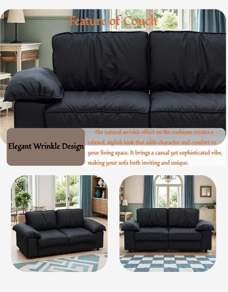 78.74" Black Faux Leather Compact Loveseat – 2-Seat Space-Saving Couch with Hidden Storage for Small Apartments/Studios