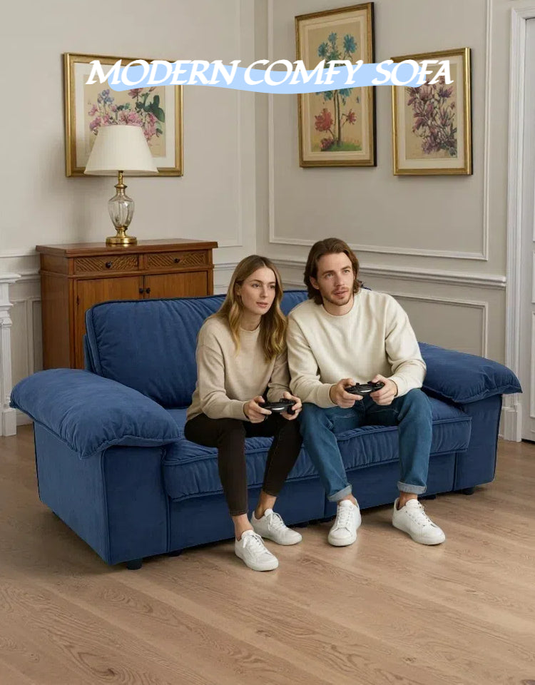 78.74" Space-Saving Storage Loveseat – Blue 2-Seat Contemporary Couch with Hidden Storage for Living Rooms/Small Homes